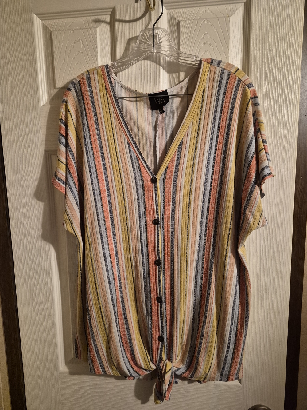 W5 Multicolor Striped Button-Front Tie-Hem Top